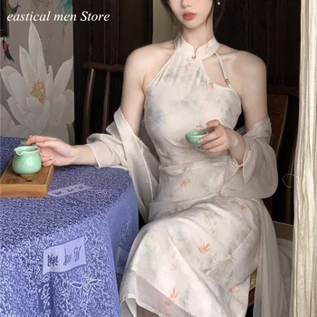 Noul Stil Chinezesc Qipao Femei Sexy Rochie Fără Mâneci Cheongsams Hanfu Set De Vara Primavara Chineză Rochii Lungi Vestidos De Imprimare Qipao - Imagine 1  