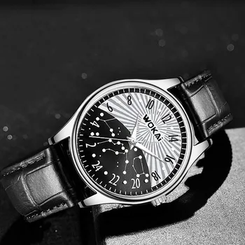 Nouă Bărbați Ceasuri de Afaceri din Piele Cadran Rotund Casual Luminos Ceas de 24 De Ore Sistemul Constelație Ceas de Cuarț Reloj Hombre - Imagine 2  