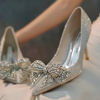 Nunta de lux Pantofi Femei Pompe Stras Papion cu Paiete Tocuri sex Feminin Stiletto Pantofi de Mireasa pentru Femei Pantofi Pantofi pentru Femei - Imagine 1  