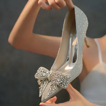 Nunta de lux Pantofi Femei Pompe Stras Papion cu Paiete Tocuri sex Feminin Stiletto Pantofi de Mireasa pentru Femei Pantofi Pantofi pentru Femei - Imagine 2  