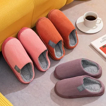 Oamenii De Iarnă Caldă Blană Papuci De Casă, Non-Alunecare Moale Pantofi Femei Confort Toc Plat Diapozitive Acasă Interior Dormitor Zapatillas Casa Mujer - Imagine 1  