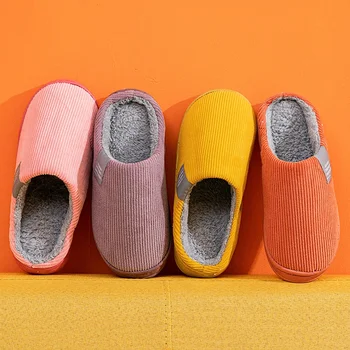 Oamenii De Iarnă Caldă Blană Papuci De Casă, Non-Alunecare Moale Pantofi Femei Confort Toc Plat Diapozitive Acasă Interior Dormitor Zapatillas Casa Mujer - Imagine 2  