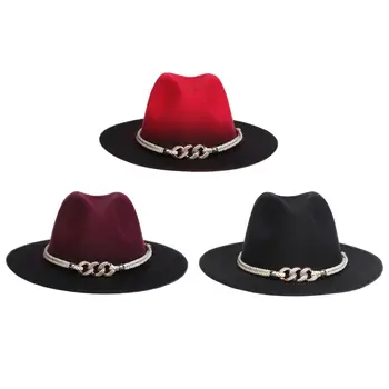 Palarie Fedora Foto Recuzită Stil Retro Boruri Plat Cosplay Margine Largă Pălării de Cowboy Bărbați Femei Occidentale Pălărie de Top cu Lanț - Imagine 1  