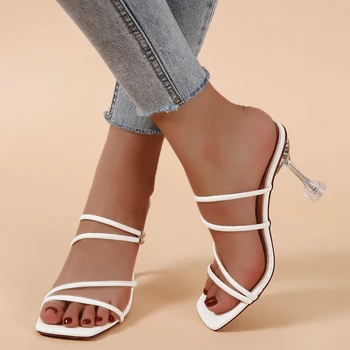 Pantofi de cristal pentru Femei de Moda Clasice de Bază Sandale pentru Femei Casual Ciudat Tocuri Solide Alunecare pe Sandale de Vara Plus Dimensiune - Imagine 2  