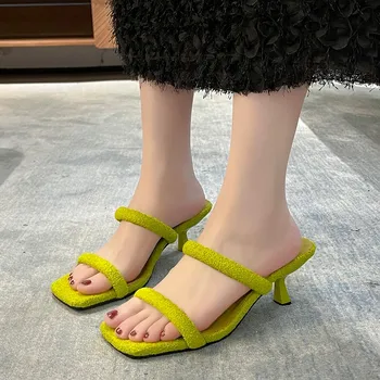 Pantofi de moda pentru Femei 2023 Vara Pantofi Peep Toe Pompe de Femei Slip-on pentru Femei Sandale Deget de la picior Pătrat Casual, Papuci Doamnelor - Imagine 1  