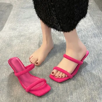 Pantofi de moda pentru Femei 2023 Vara Pantofi Peep Toe Pompe de Femei Slip-on pentru Femei Sandale Deget de la picior Pătrat Casual, Papuci Doamnelor - Imagine 2  