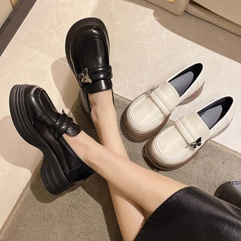 Pantofi Femei Apartamente Stil Britanic Oxfords Saboti Platforma Rotund Toe Dress Preppy din Piele de Vara Noi Liane PU Cauciuc Med de Bază - Imagine 1  
