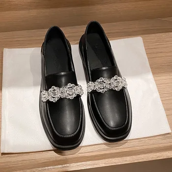 Pantofi femei Toamna Oxfords Cristal de sex Feminin Încălțăminte Casual Saboți Platforma Slip-on Rotund Toe Mocasini Cu Blana Toamna Noua Mare - Imagine 2  