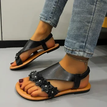Pantofi pentru Femei 2023 Brand Banda Elastica pentru Femei Sandale de Moda Florale Sandale Casual pentru Femei de Vânzare Fierbinte Peep Toe Sandale Plate - Imagine 2  