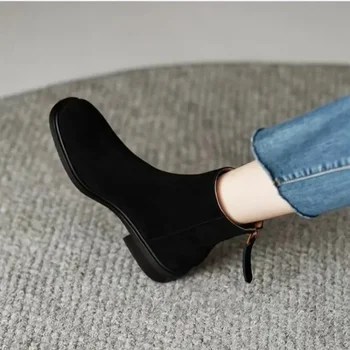 Pantofi pentru Femei 2023 Nou Elegant Retro Femei Cizme de Înaltă Calitate, Maro Glezna Cizme Toamna Iarna Moda Fermoar Cizme Moderne - Imagine 2  