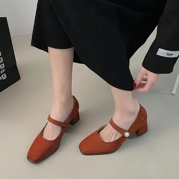 Pantofi pentru Femei Nou de Bază de Curea Cataramă pantofi cu Tocuri inalte de Înaltă Calitate, Clasice Toc Pătrat de Culoare Solidă Square Toe Pantofi Doamnelor - Imagine 1  