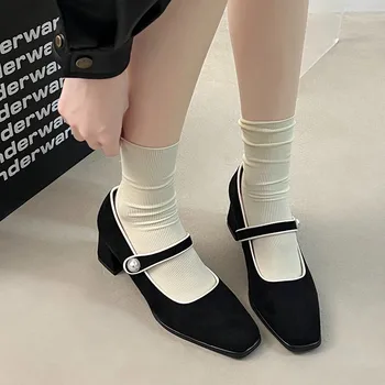 Pantofi pentru Femei Nou de Bază de Curea Cataramă pantofi cu Tocuri inalte de Înaltă Calitate, Clasice Toc Pătrat de Culoare Solidă Square Toe Pantofi Doamnelor - Imagine 2  