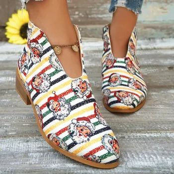 Pantofi pentru femei pe Vânzare 2023 Moda cu Fermoar pentru Femei Toamna Cizme a Subliniat Toe Amestecat Culori Low-toc de Mari Dimensiuni Vest Gol Cizme - Imagine 1  