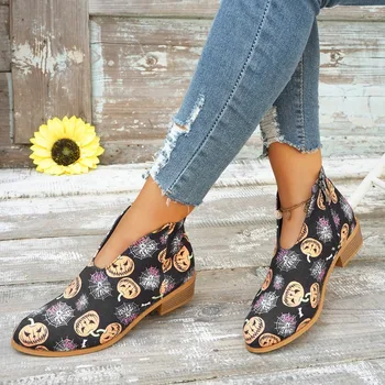 Pantofi pentru femei pe Vânzare 2023 Moda cu Fermoar pentru Femei Toamna Cizme a Subliniat Toe Amestecat Culori Low-toc de Mari Dimensiuni Vest Gol Cizme - Imagine 2  
