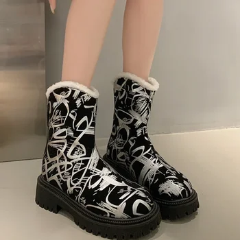 Pantofi pentru femei pe Vânzare 2023 Nou cu Fermoar pentru Femei Cizme de Iarna Rotund Toe Culori Amestecate de Pluș WarmPlatform Dovada de Apă Cizme de Moda - Imagine 1  
