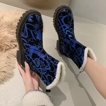 Pantofi pentru femei pe Vânzare 2023 Nou cu Fermoar pentru Femei Cizme de Iarna Rotund Toe Culori Amestecate de Pluș WarmPlatform Dovada de Apă Cizme de Moda - Imagine 2  