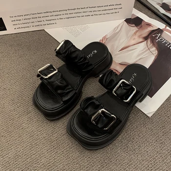 Pantofi plat pentru Femei Papuci de Casa Platforma Slipers Femei Slide-uri Med Nit 2023 Plajă Metal Decor pe Bază de Cauciuc PU Pantofi Plat - Imagine 2  