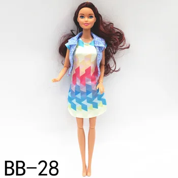 Papusa De Moda Set Haine Pentru Papusa Barbie Costume De Geometrie Rochie & Albastru Vesta Blana 1/6 Papusi Accesorii Jucării Pentru Copii - Imagine 1  