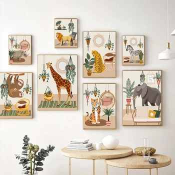 Personalizabil Wild Animal Tropical Poster Junglă Elefant, Girafa, Zebra Arta De Perete Pentru Instalații De Vopsit Imagine Copii Pepinieră - Imagine 2  