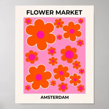 Piața de flori din Amsterdam Retro Flori k Portocaliu Poster Poster de Perete Decor Modern Decor de Artă Murală cu Cameră de Imprimare Amuzant Nici un Cadru - Imagine 1  