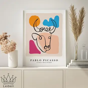 Picasso Schiță Linie Arta De Perete Poster Nordic Moderne De Desene Animate De Animale Femeie Film Fata Modele Geometrice Abstracte Panza Pictura - Imagine 2  
