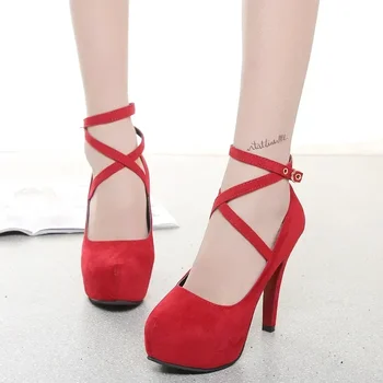 Piele de căprioară Femei Tocuri inalte Sexy Stilet Pompe Platforma Negru Roșu Albastru Rochie de Petrecere, Pantofi de Nunta Femeie Pompe de 8cm Biroul de Jos - Imagine 2  