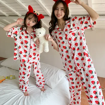 Pijamale Mama și Fiica Egale Haine Seturi Părinte-copil Vine-Acasă Tinuta Mamă și Copil Fete Pijamale Femei Seară - Imagine 1  