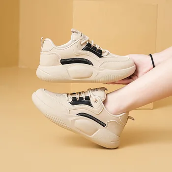 Platforma Casual Pantofi Femei Toamna Culori Amestecate Dantelă Sus Fund Gros Adidași Stil Coreean Formatori Zapatillas De Mujer - Imagine 2  