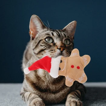 Plus de Câine Jucării Om turtă dulce Forma de Pisica de Crăciun Pălărie Mesteca iarba-Mâței Jucării pentru Pisici Dentitie Pisoi Interior - Imagine 1  