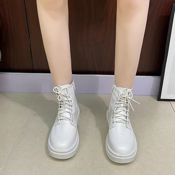 Plus Dimensiune Doamnelor Pantofi 2023 Nou Brand Partea Zip pentru Femei Glezna Cizme Platforma Rotund Toe Pantofi Femei Traforaj Tocurile Doamnelor Cizme - Imagine 1  