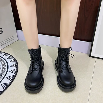Plus Dimensiune Doamnelor Pantofi 2023 Nou Brand Partea Zip pentru Femei Glezna Cizme Platforma Rotund Toe Pantofi Femei Traforaj Tocurile Doamnelor Cizme - Imagine 2  