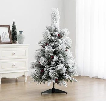Pom de Crăciun Artificial de Zăpadă s-au înghesuit Pom de Crăciun cu , Xmas Copac cu Suport Metalic Alb, fructe de Padure si Flori - Imagine 1  