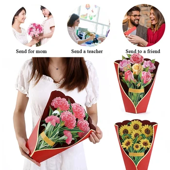 Pop-up Carte de Buchet Flori de Hârtie 3D Flori Felicitari Lily Floarea-soarelui Card de Trandafir Lalea Tropicale Floare Decor Acasă - Imagine 2  