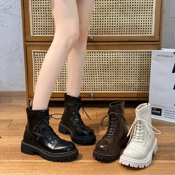 Primavara Toamna Platforma Ghete pentru Femei de Moda Casual, Noua Culoare Solidă Pantofi de Designer de sex Feminin Crește Glezna Botas De Mujer - Imagine 2  