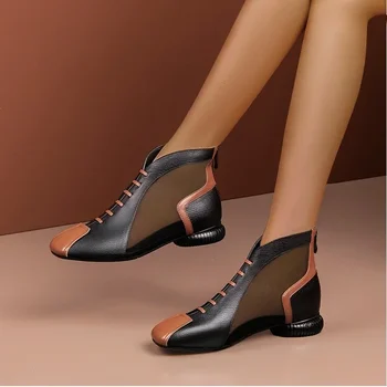Primavara-Vara Indesata Toc Sandale Noi Square Toe cu Toc mic ochiurilor de Plasă Respirabil Cool Cizme de Culoare Vraja Roman Tifon Pantofi pentru Femei - Imagine 1  