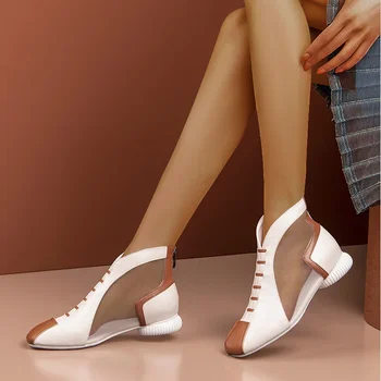 Primavara-Vara Indesata Toc Sandale Noi Square Toe cu Toc mic ochiurilor de Plasă Respirabil Cool Cizme de Culoare Vraja Roman Tifon Pantofi pentru Femei - Imagine 2  