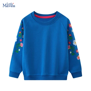 Puțin Maven Îmbrăcăminte pentru Copii Albastru copii Haine Copii Fete de Îmbrăcăminte, Broderie Flori Tricoul Primavara Toamna Bluze Hanorace - Imagine 1  
