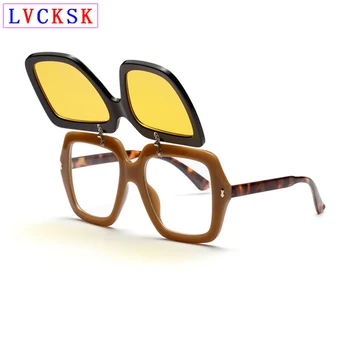 Pătrat ochelari de Soare Pentru Femei Barbati Retro Flip Dublu Ochelari de Soare de Călătorie de Conducere de Noapte Viziune ochelari de Soare Acoperă Ochelari 3Color N5 - Imagine 1  