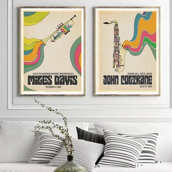 Rezumat Panza Pictura Trompeta Saxofon Instrument Muzical Jazz Muzica Colorate, Postere si Printuri de Arta de Perete Dormitor Decor Acasă - Imagine 2  