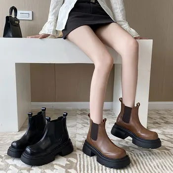 Rock Pantofi Pentru Femeie Cizme-Femei Toc Plat Chelsea Rotund Toe De Lux De Designer 2023 Toc De Cauciuc Glezna Doamnelor Moda - Imagine 2  