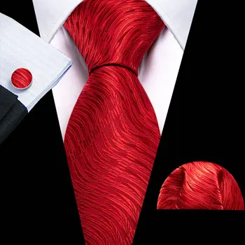 Rosu-Visiniu Oameni De Mătase Cravata Solid Batista Butoni Set Vânzare Fierbinte Țesute Cravata De Afaceri, Petrecere De Ziua Lui Barry.Wang 6528 - Imagine 1  
