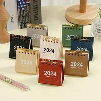 Răcoritoare Culoare Solidă Simplu 2024 Portabil Mini Desktop Calendar De Hârtie Creative Masa Bobinei Calendar De Birou Decor - Imagine 1  