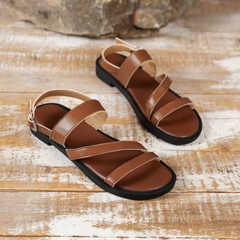 Sandale plate pentru Femei de Vară Europene și Americane de Dimensiuni Mari 35-43 Doamnelor pantofi Low-toc, sandale Romane confortabil pantofi de plaja - Imagine 1  