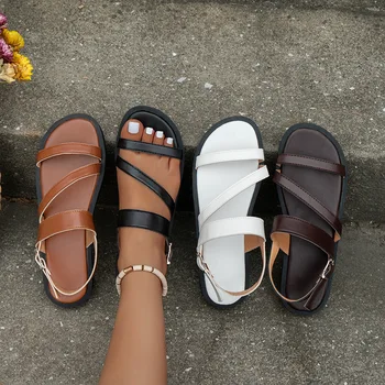 Sandale plate pentru Femei de Vară Europene și Americane de Dimensiuni Mari 35-43 Doamnelor pantofi Low-toc, sandale Romane confortabil pantofi de plaja - Imagine 2  