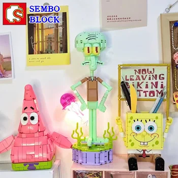 SEMBO Spongebob blocuri Patrick Star Squidward Tentaculele lumina de noapte model Kawaii jucării pentru copii animație periferice - Imagine 1  