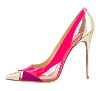 Sexy Roz Violet Amestecate din Piele Pantofi cu Toc Subliniat toe Cut-out Mozaic Sclipici Femei Pompe de 12cm Sărbătorește Pantofi de Nunta - Imagine 1  