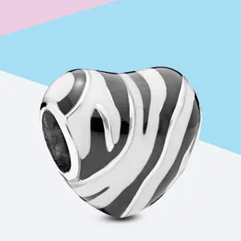 Simplu, Dungi de Zebra Farmecele se potrivesc Brățară Colier Negru Alb Email DIY Brățară Bijuterii Accesorii - Imagine 1  