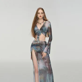 Split Mult De Înot Rochie 2024 Noi Blând, Elegant, Sexy 4 Bucată De Costume De Baie Moda De Imprimare Termală Vacanta Mare Bikini Femei - Imagine 1  