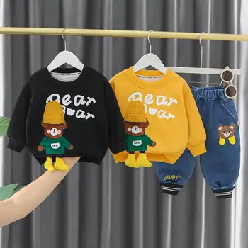 Stil coreean Baieti Gros Haine Toamna Iarna Ursul Desene animate Pulover de Pluș cu Tricou și Blugi Cald Îmbrăcăminte de tip Boutique, Costum de Fete - Imagine 2  