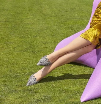 Stras Paiete Stilet Tocuri Ascuțite Toe Superficial Pompe de Primăvară Nouă Cristal Dantelă Curea Cataramă Femei Tag-Pantofi Elegante - Imagine 1  